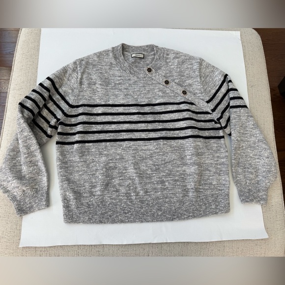 Chic Gray and Black Striped Women's Crewneck Sweater - Picture 8 of 8